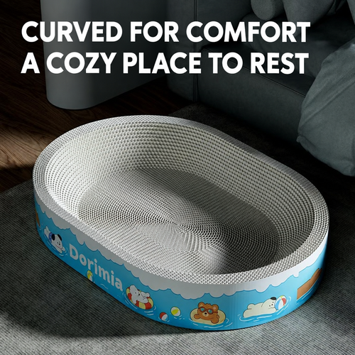 Dorimia curved cat scratcher bed with English comfort headline